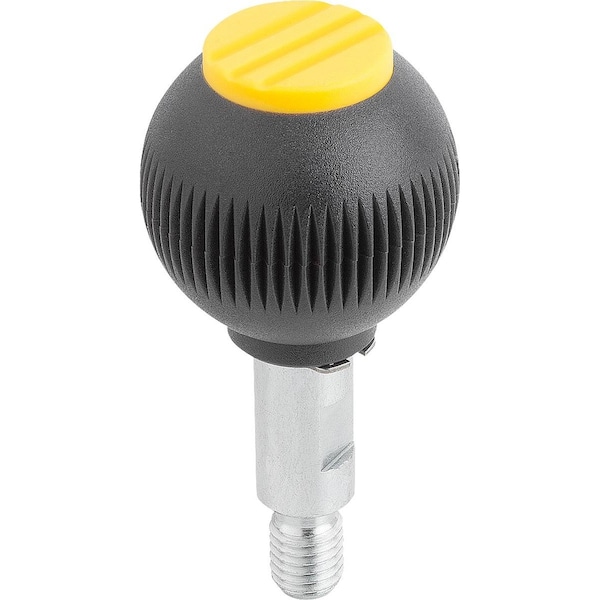 Kipp Spherical Knob Revolving Size:2, D1=32 D=M08X12, Plastic Black, Comp:Steel, Cap:Yellow K0254.2087 - main